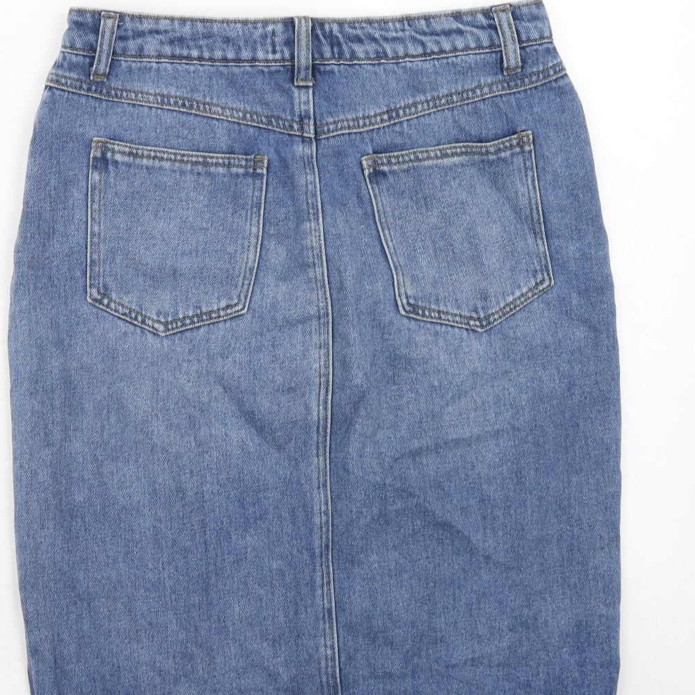 Warehouse Womens Blue Cotton A-Line Skirt Size 12 Button