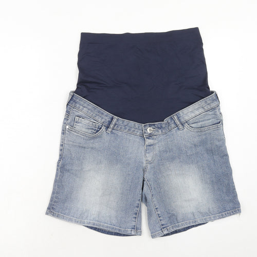 Blooming Marvellous Womens Blue Cotton Boyfriend Shorts Size 12 Regular Button