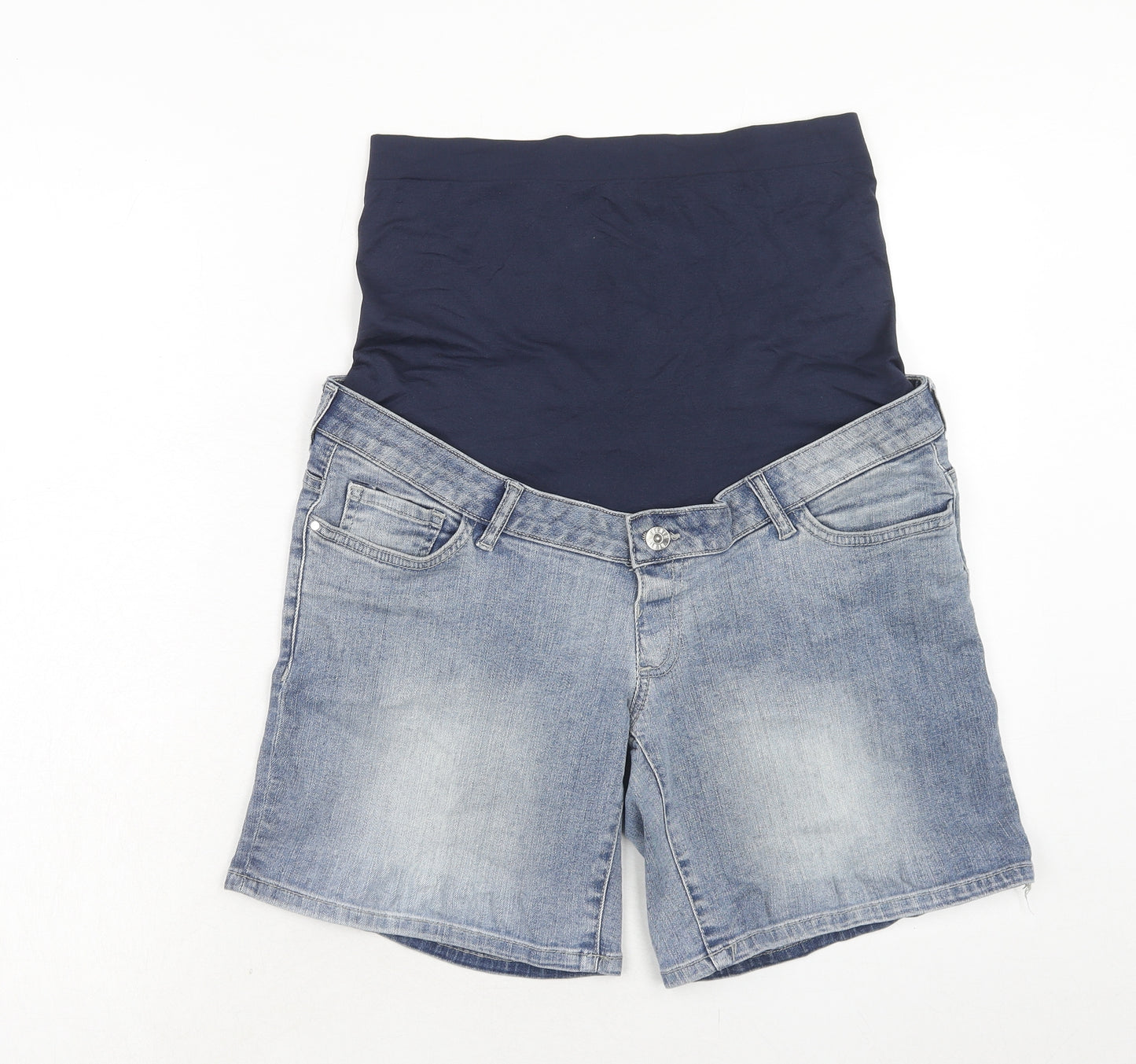 Blooming Marvellous Womens Blue Cotton Boyfriend Shorts Size 12 Regular Button