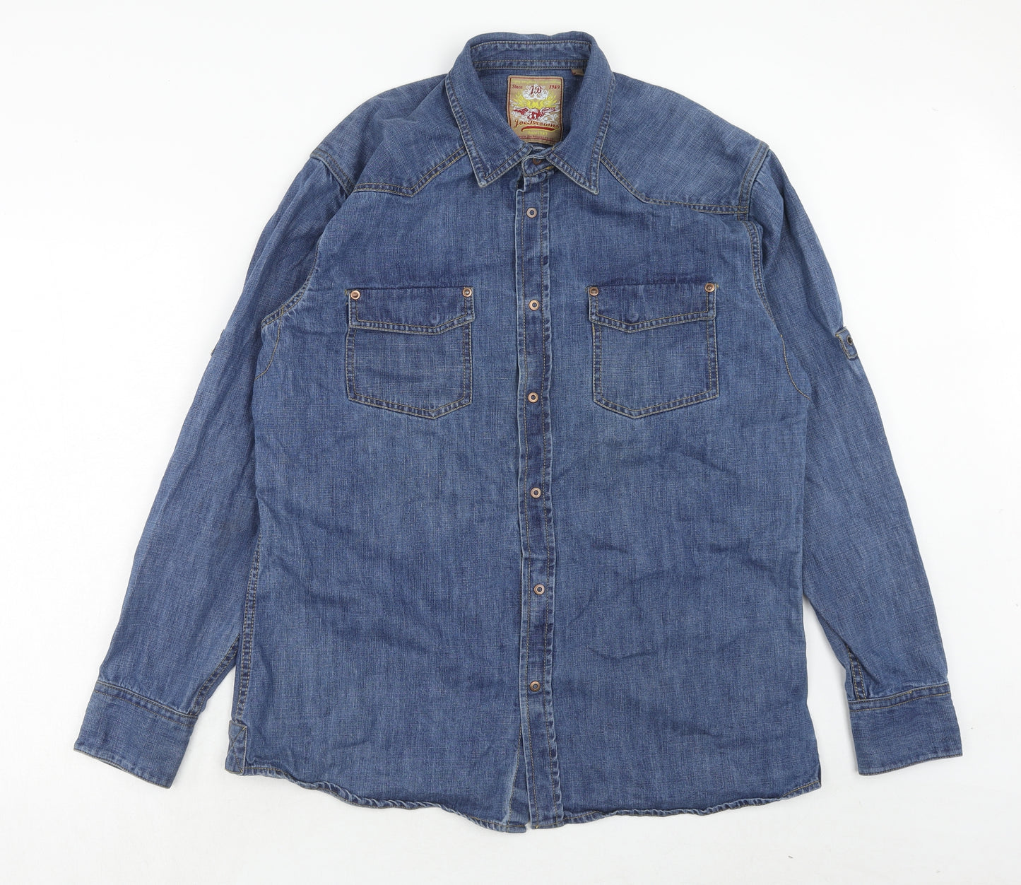 Joe Browns Mens Blue Cotton Button-Up Size XL Collared Button