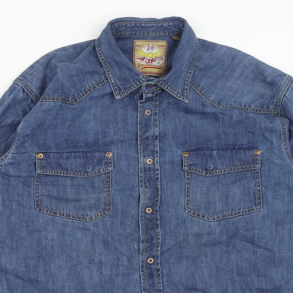 Joe Browns Mens Blue Cotton Button-Up Size XL Collared Button