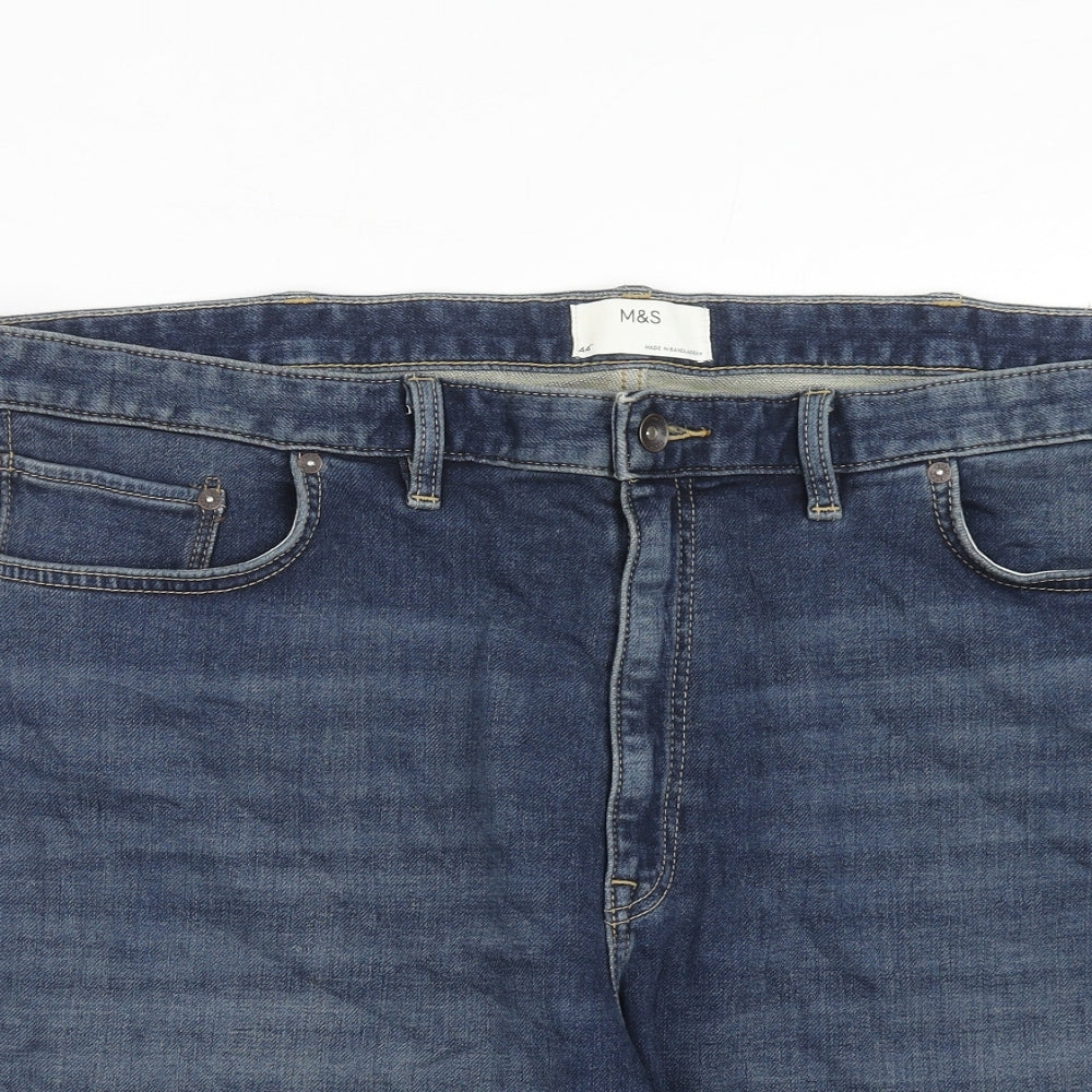 Marks and Spencer Mens Blue Cotton Chino Shorts Size 44 in Regular Zip
