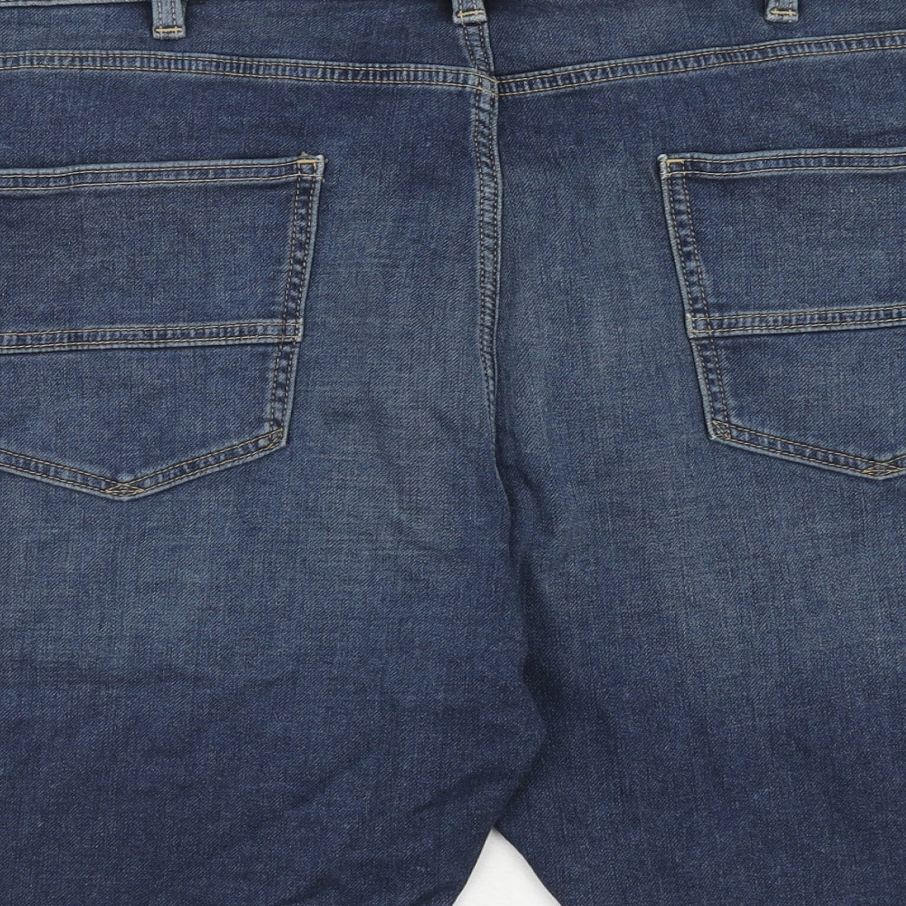 Marks and Spencer Mens Blue Cotton Chino Shorts Size 44 in Regular Zip