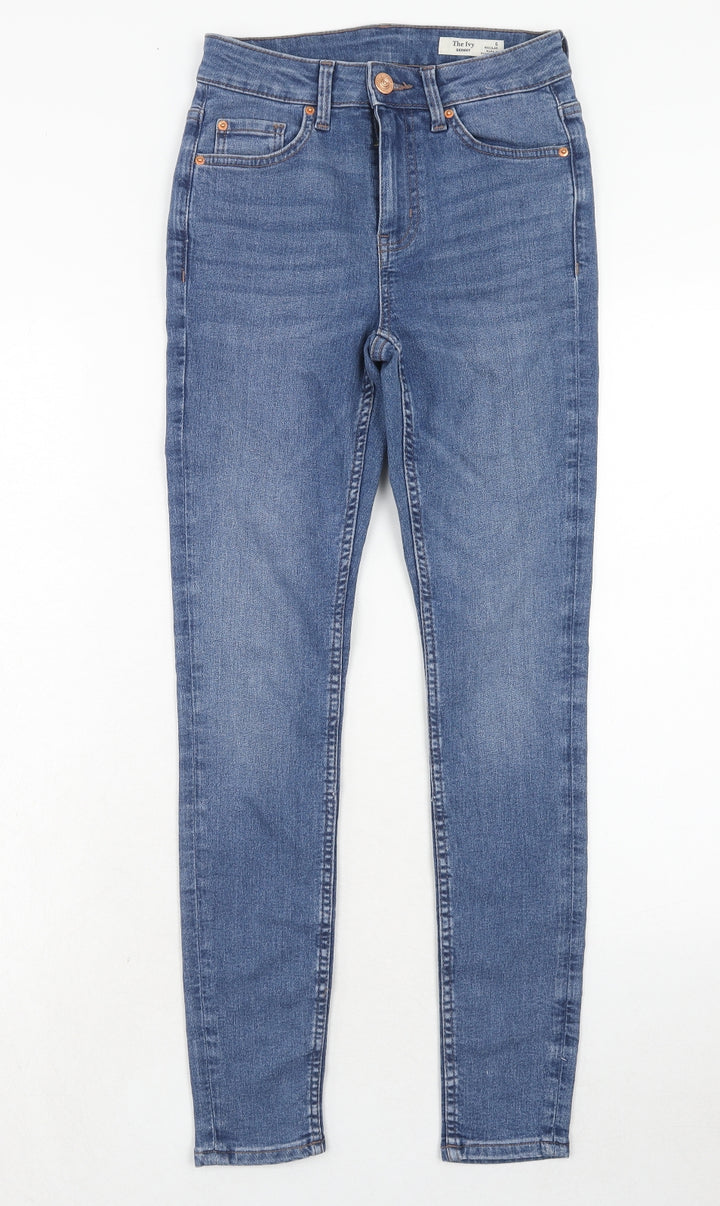 Marks and Spencer Womens Blue Cotton Skinny Jeans Size 6 Regular Zip