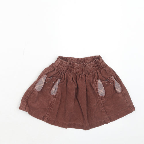 NEXT Girls Brown Cotton Skater Skirt Size 2-3 Years Regular Pull On