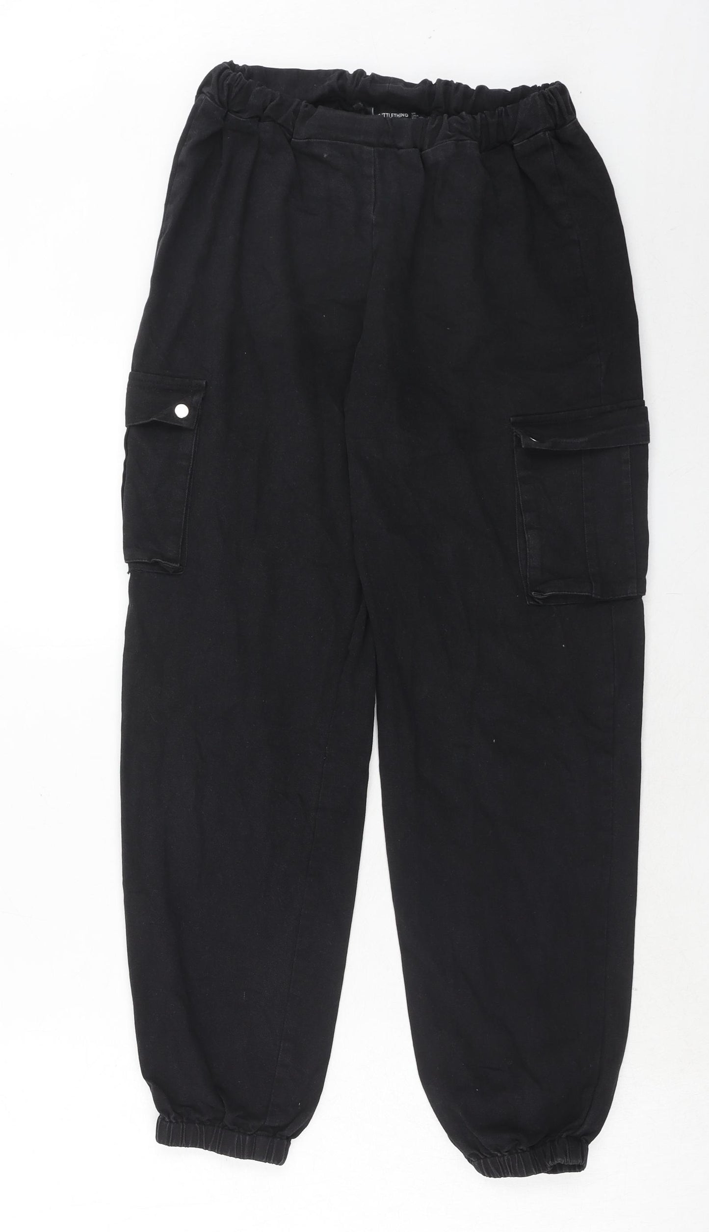 PRETTYLITTLETHING Womens Black Cotton Trousers Size 10 Regular