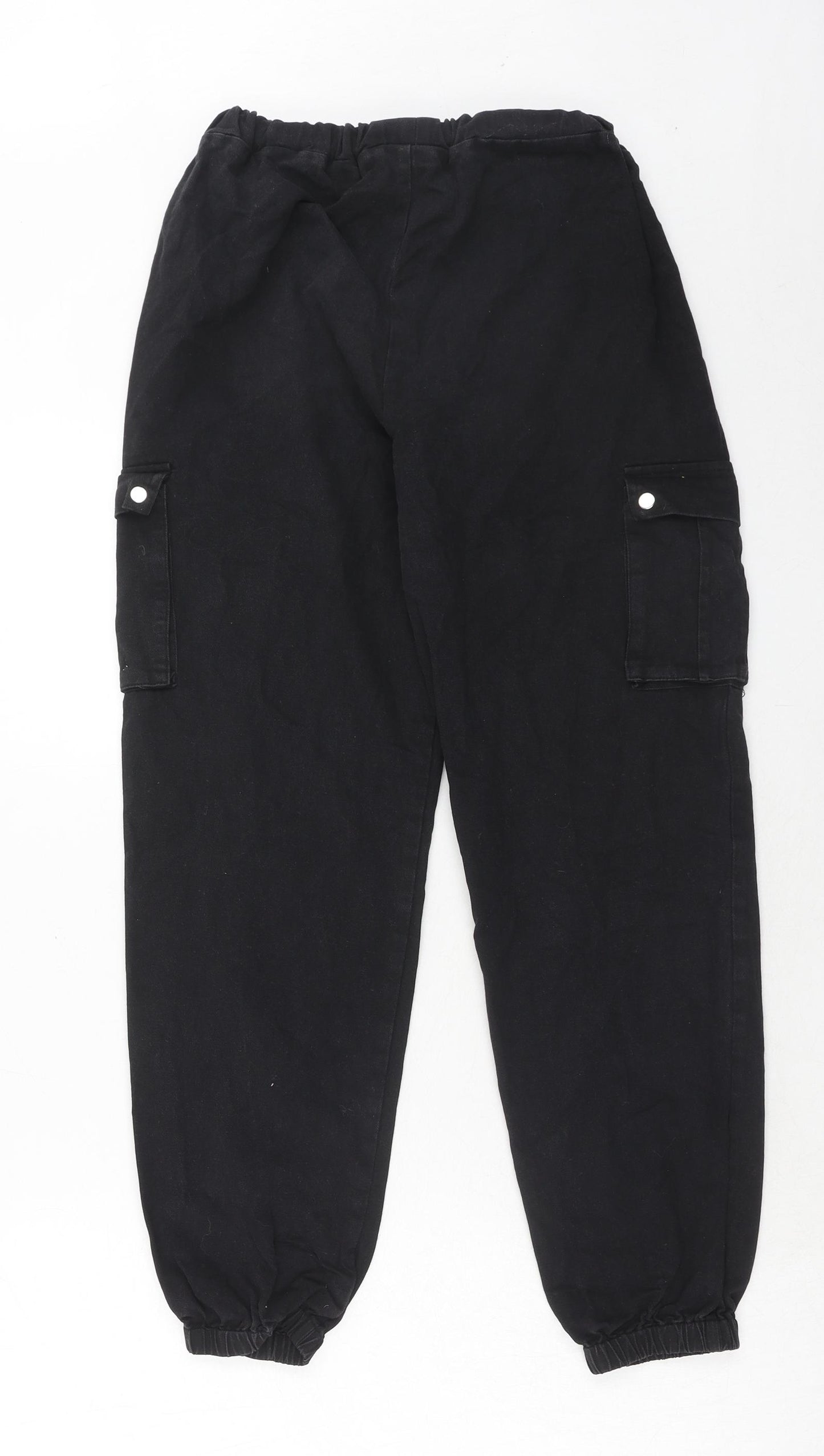 PRETTYLITTLETHING Womens Black Cotton Trousers Size 10 Regular