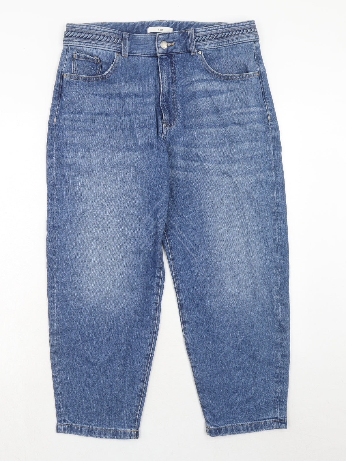 Per Una Womens Blue Cotton Mom Jeans Size 16 Regular Zip