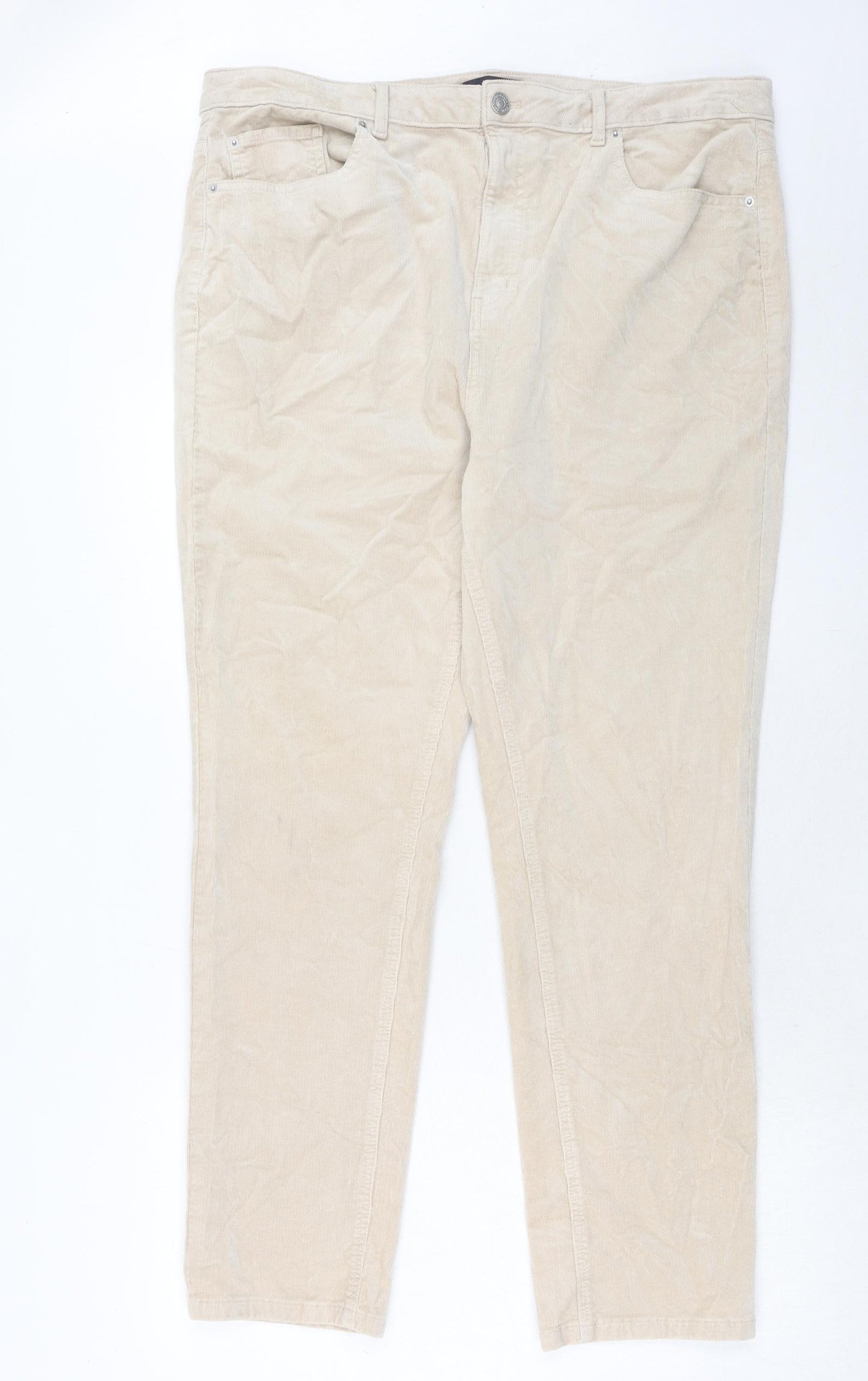 Marks and Spencer Womens Beige Cotton Trousers Size 20 Regular Zip