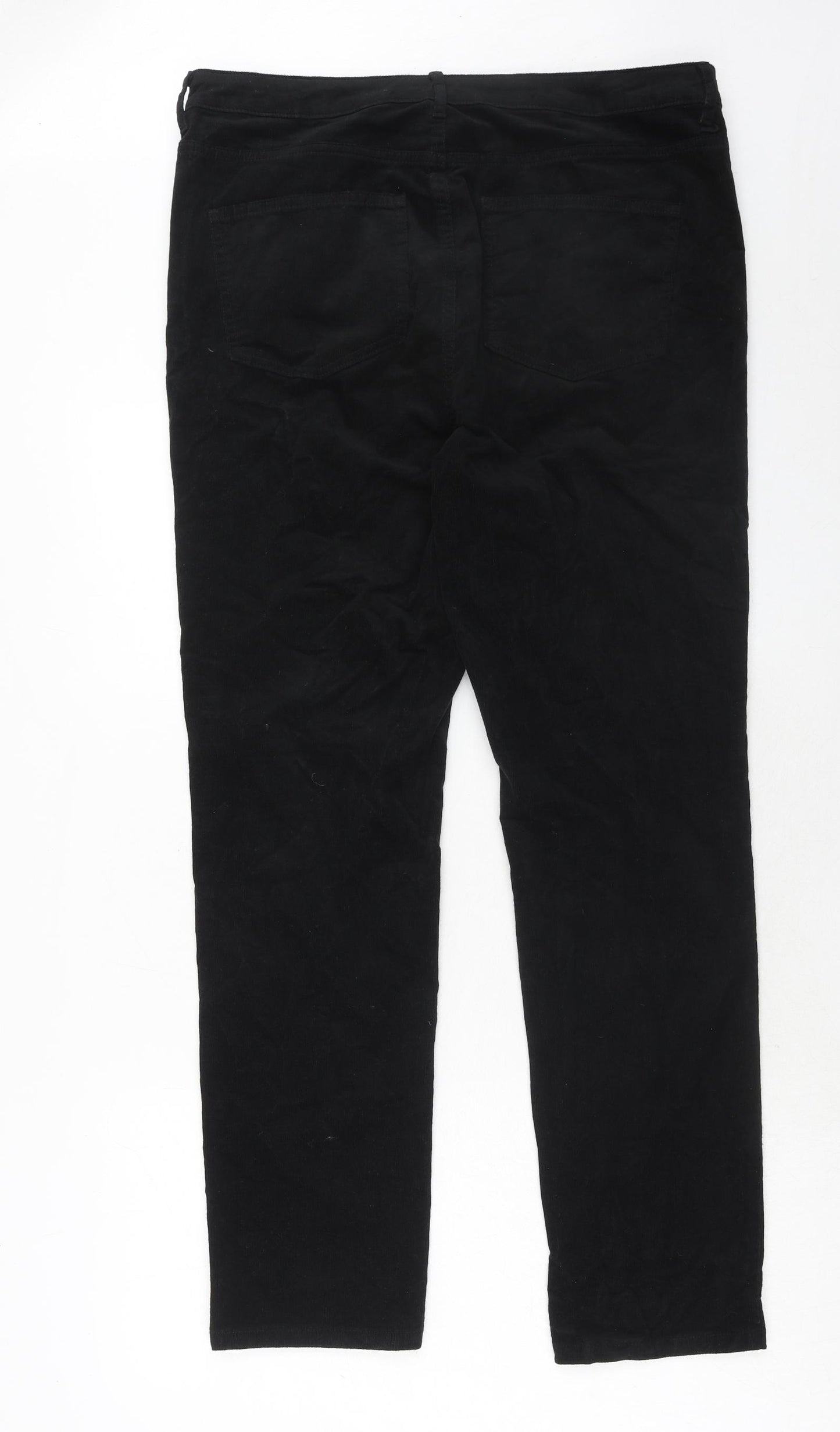 Marks and Spencer Womens Black Cotton Trousers Size 16 Regular Zip