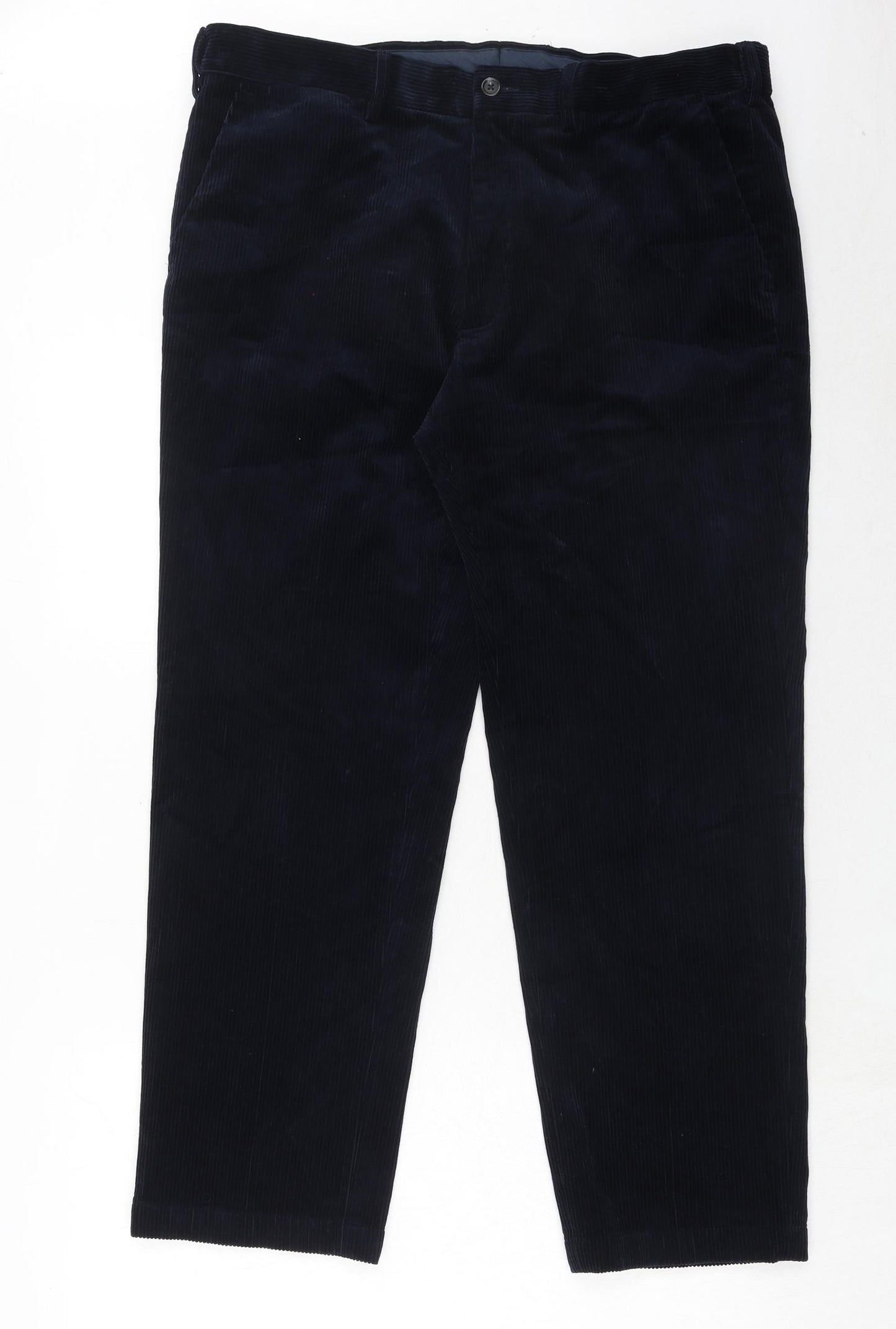 Marks and Spencer Mens Blue Cotton Trousers Size 38 in L29 in Regular Zip