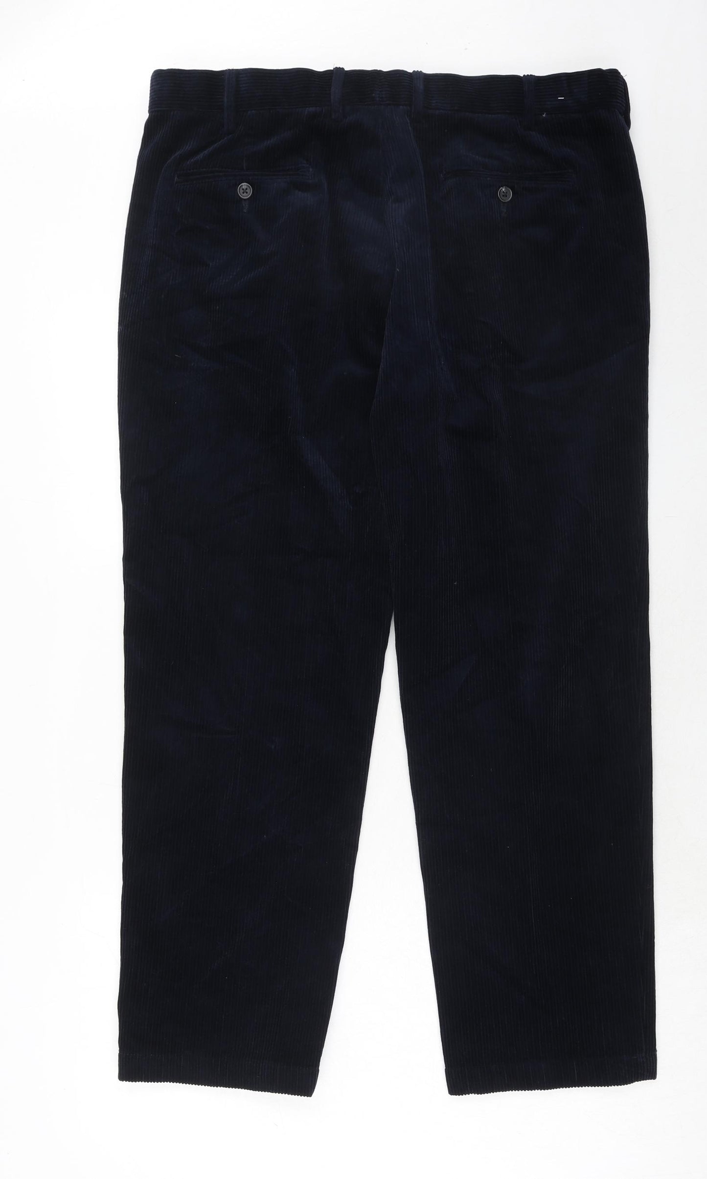 Marks and Spencer Mens Blue Cotton Trousers Size 38 in L29 in Regular Zip