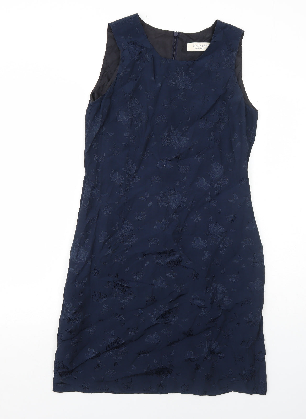 Dorothy Perkins Womens Blue Geometric Viscose Shift Size 12 Round Neck Zip