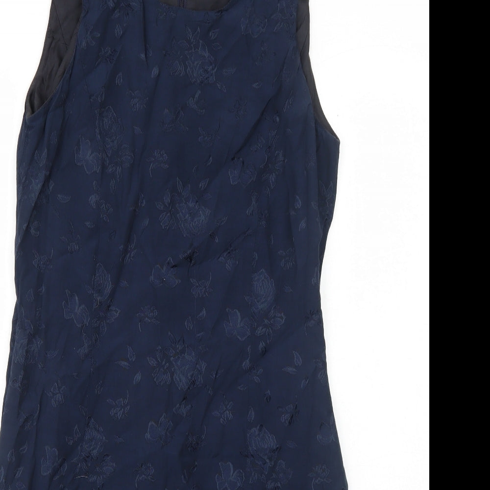 Dorothy Perkins Womens Blue Geometric Viscose Shift Size 12 Round Neck Zip