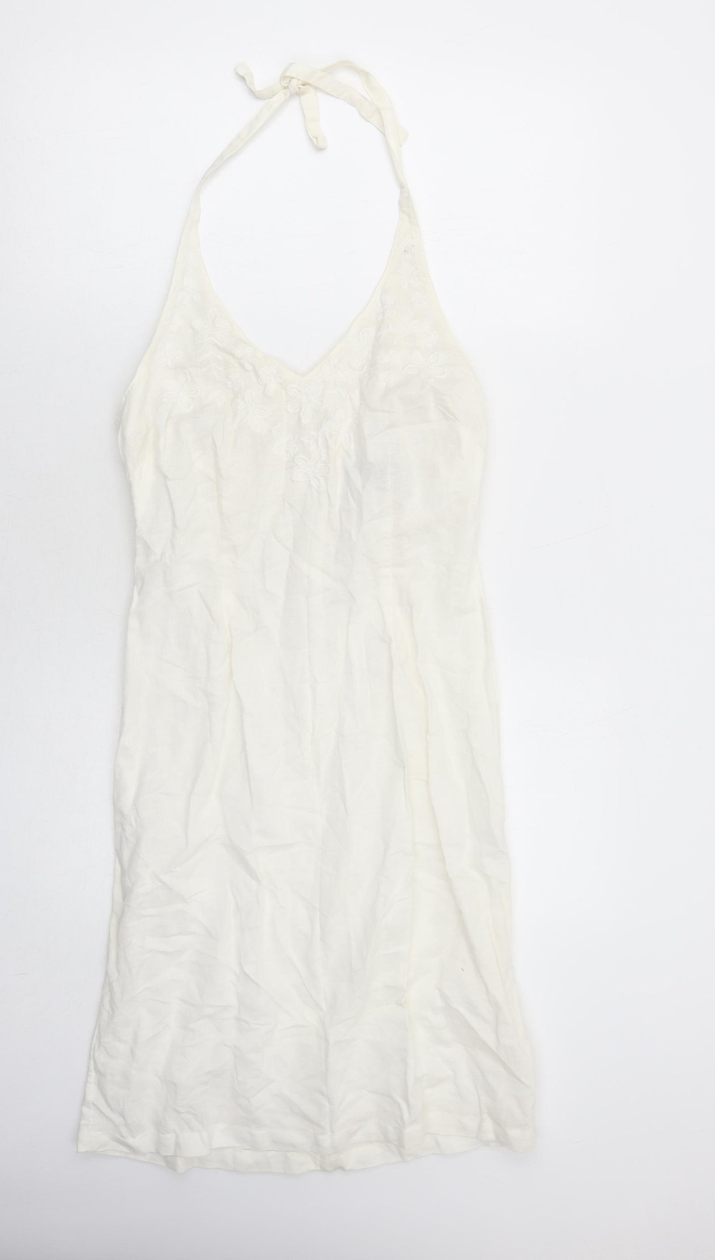 H&M Womens White Linen Slip Dress Size 10 Halter Zip