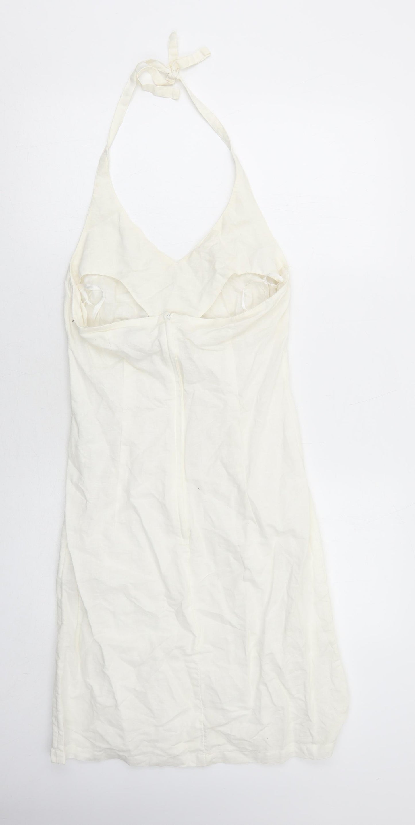 H&M Womens White Linen Slip Dress Size 10 Halter Zip