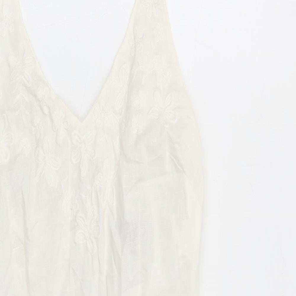 H&M Womens White Linen Slip Dress Size 10 Halter Zip