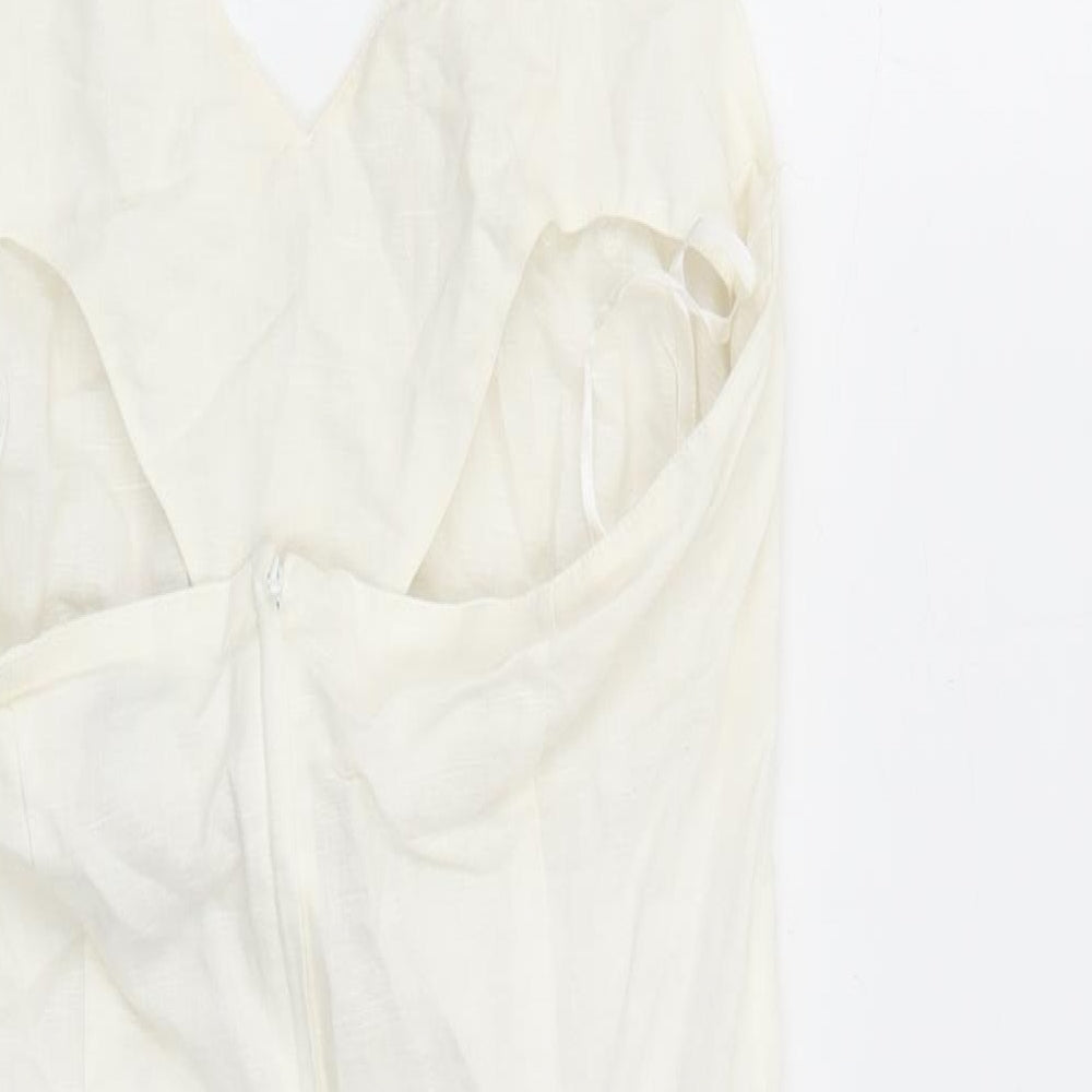 H&M Womens White Linen Slip Dress Size 10 Halter Zip