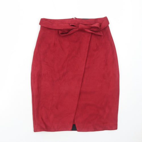 River Island Womens Red Polyester Straight & Pencil Skirt Size 8 Zip