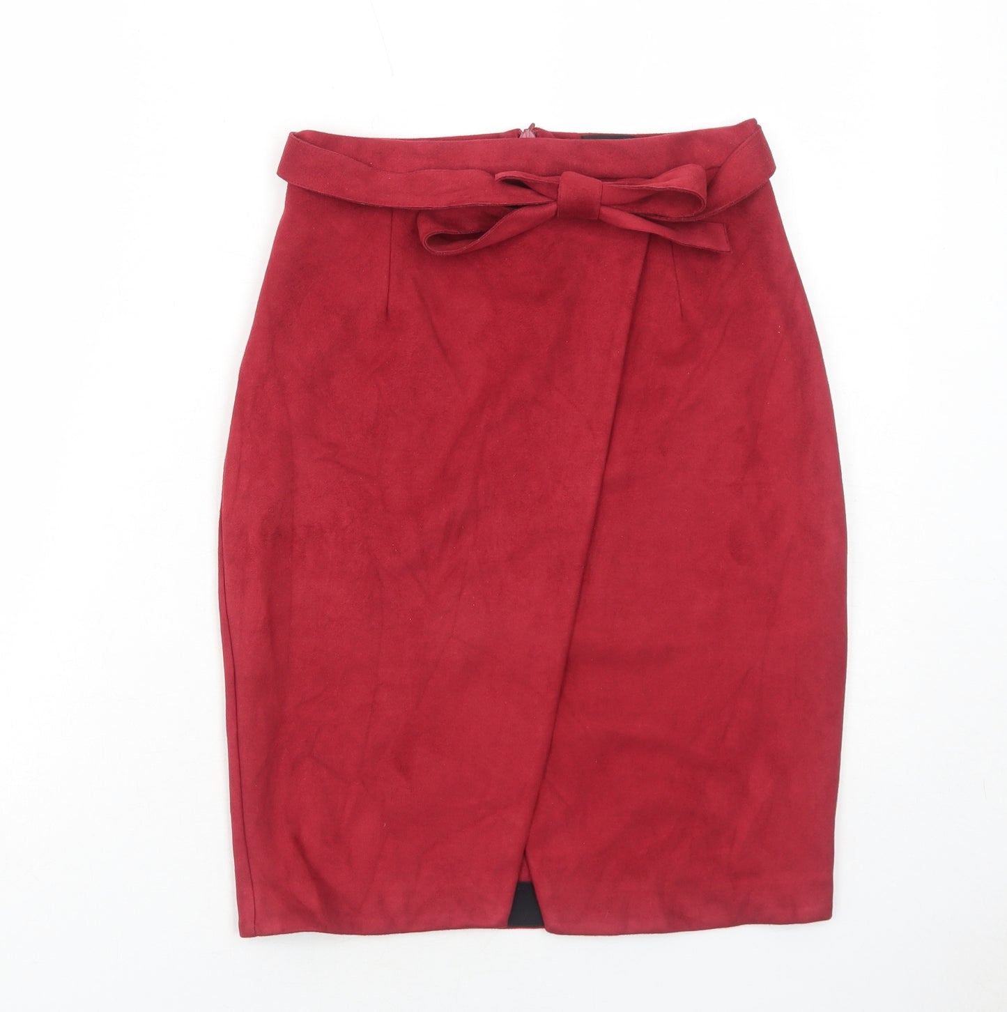 River Island Womens Red Polyester Straight & Pencil Skirt Size 8 Zip