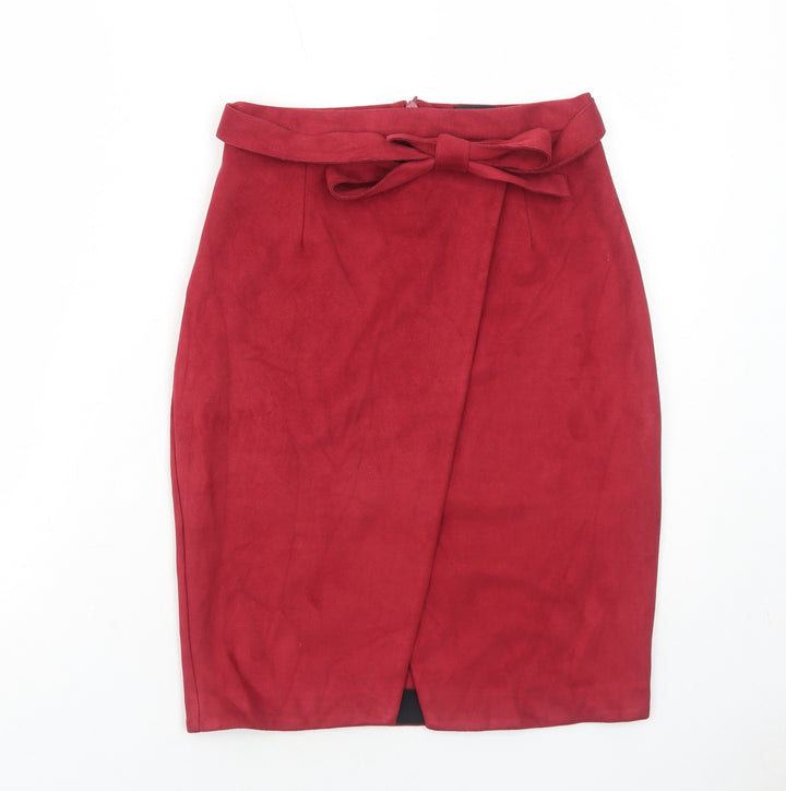 River Island Womens Red Polyester Straight & Pencil Skirt Size 8 Zip