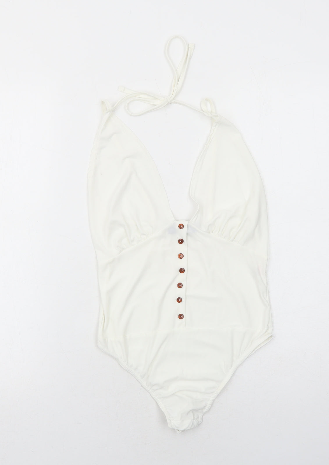 PRETTYLITTLETHING Womens White Polyester Bodysuit One-Piece Size 10 Snap