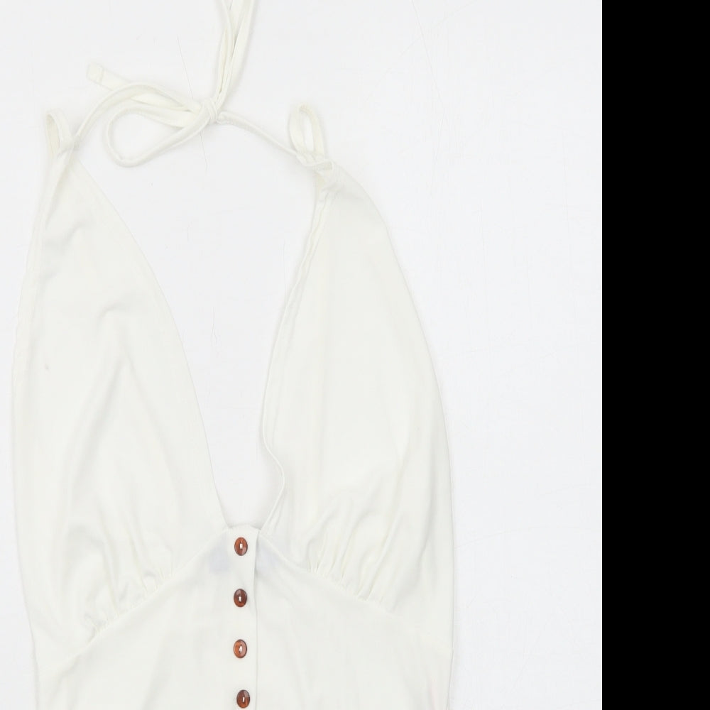 PRETTYLITTLETHING Womens White Polyester Bodysuit One-Piece Size 10 Snap