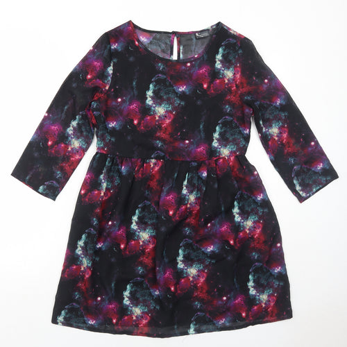 Sparkle & Fade Womens Multicoloured Geometric Polyester Skater Dress Size 8 Round Neck Button