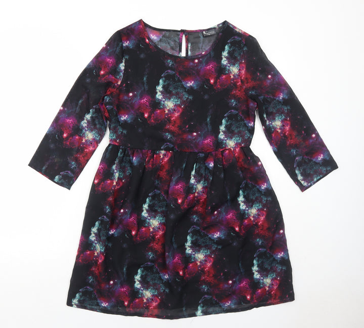 Sparkle & Fade Womens Multicoloured Geometric Polyester Skater Dress Size 8 Round Neck Button