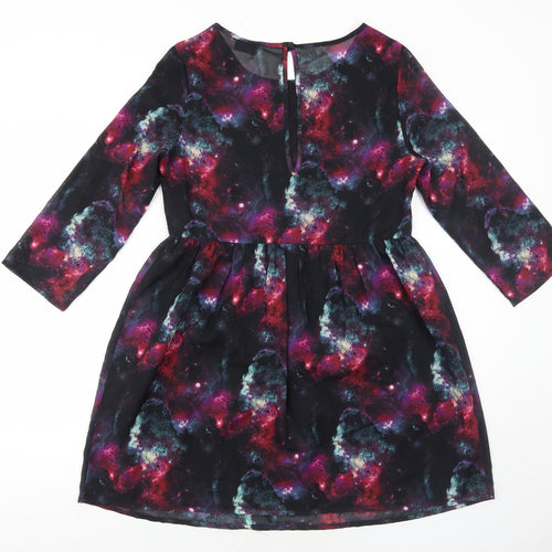 Sparkle & Fade Womens Multicoloured Geometric Polyester Skater Dress Size 8 Round Neck Button