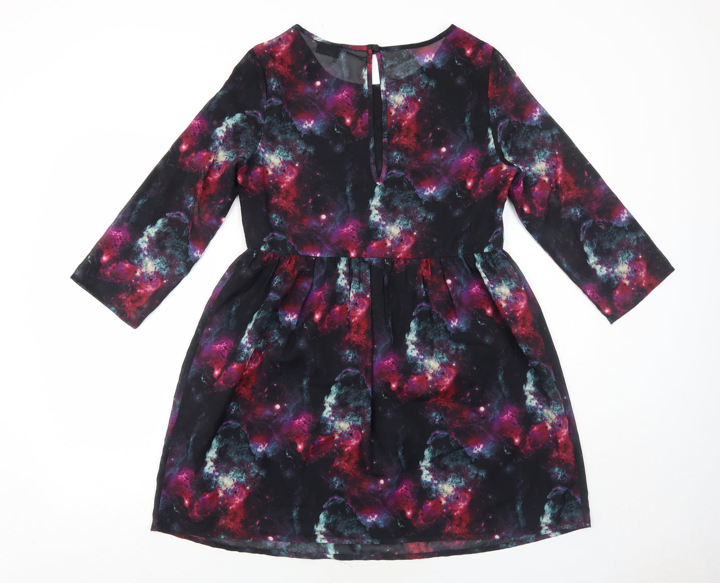 Sparkle & Fade Womens Multicoloured Geometric Polyester Skater Dress Size 8 Round Neck Button