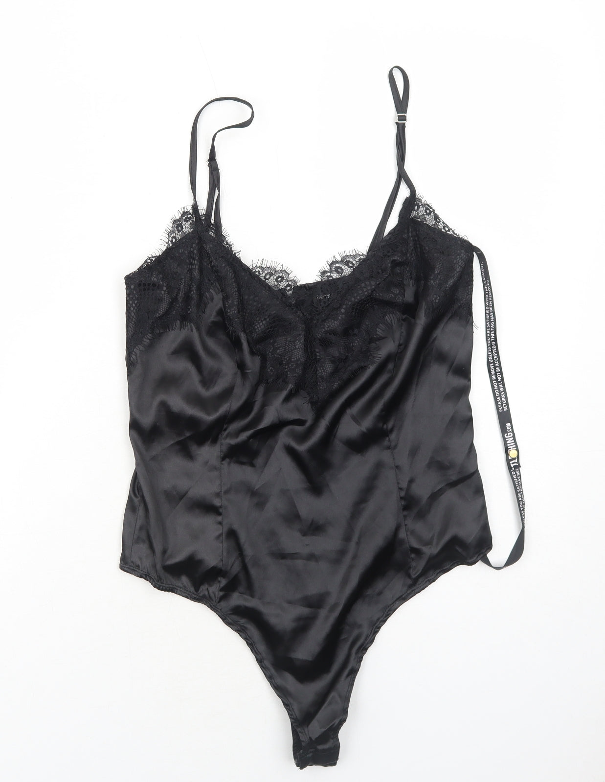 PRETTYLITTLETHING Womens Black Polyester Bodysuit One-Piece Size 10 Zip - Lace Detail