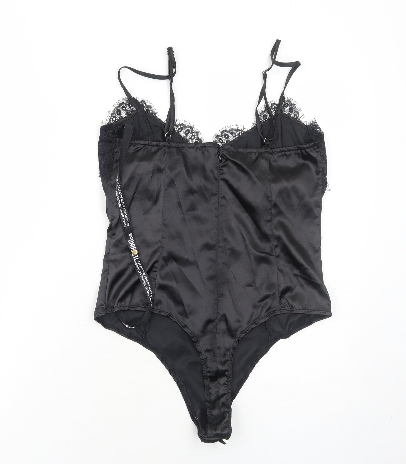 PRETTYLITTLETHING Womens Black Polyester Bodysuit One-Piece Size 10 Zip - Lace Detail