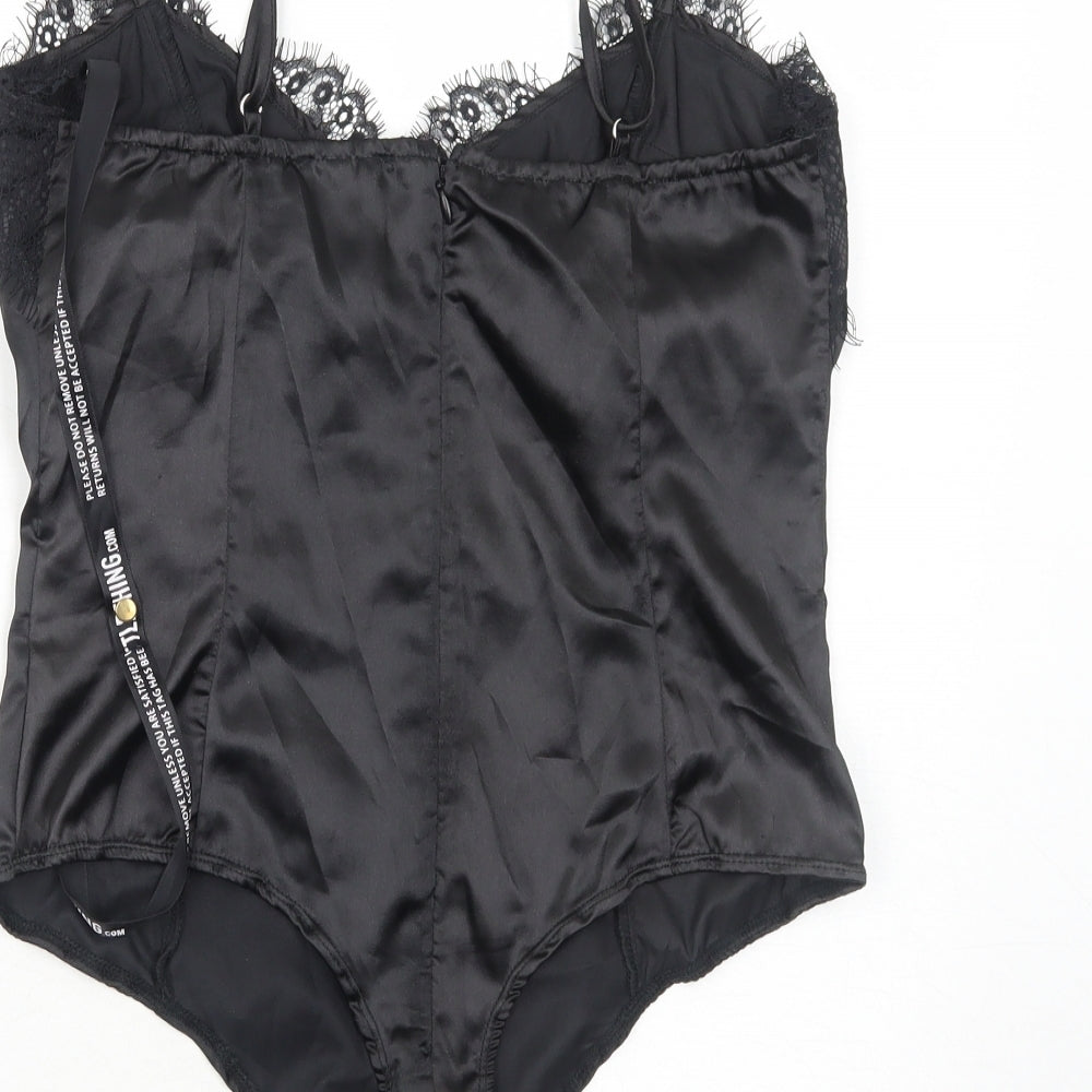 PRETTYLITTLETHING Womens Black Polyester Bodysuit One-Piece Size 10 Zip - Lace Detail