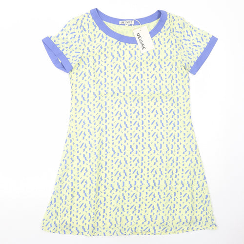 Oeuvre Womens Yellow Geometric Polyester Shift Size 10 Round Neck Pullover