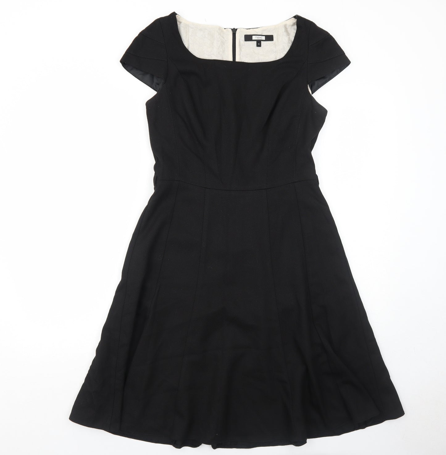 NEXT Womens Black Polyester Fit & Flare Size 12 Round Neck Zip