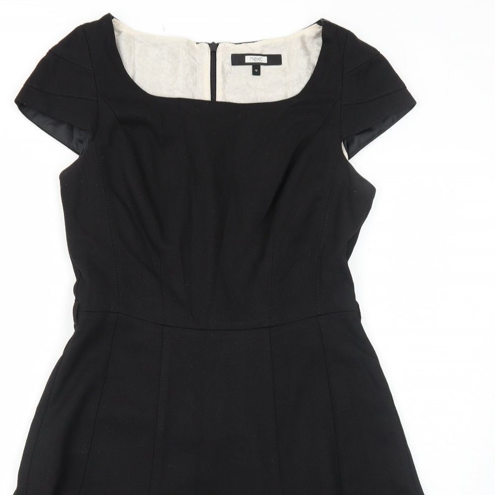 NEXT Womens Black Polyester Fit & Flare Size 12 Round Neck Zip
