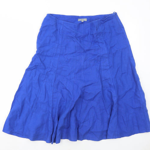 Per Una Womens Blue Linen Swing Skirt Size 14 Zip