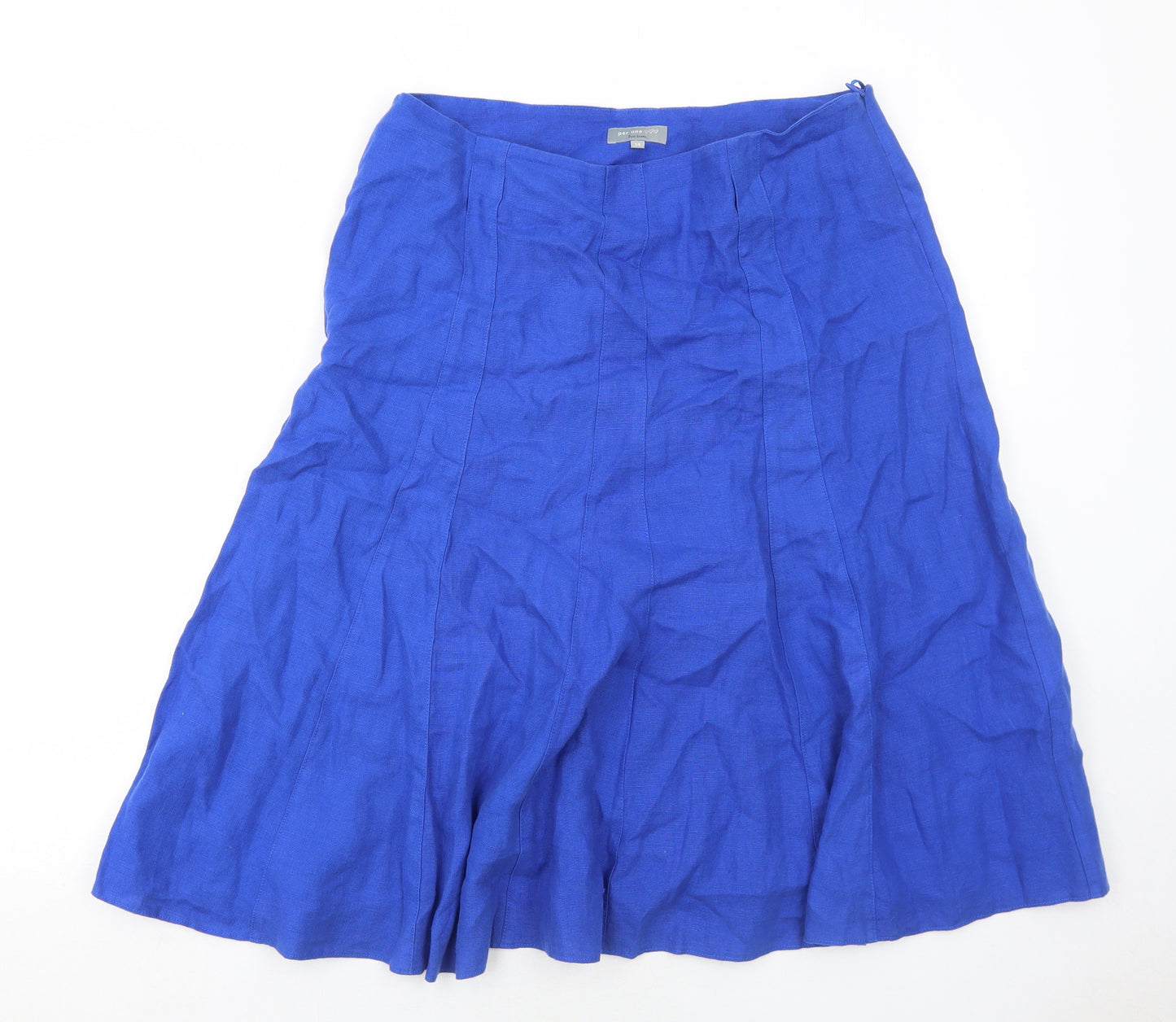 Per Una Womens Blue Linen Swing Skirt Size 14 Zip