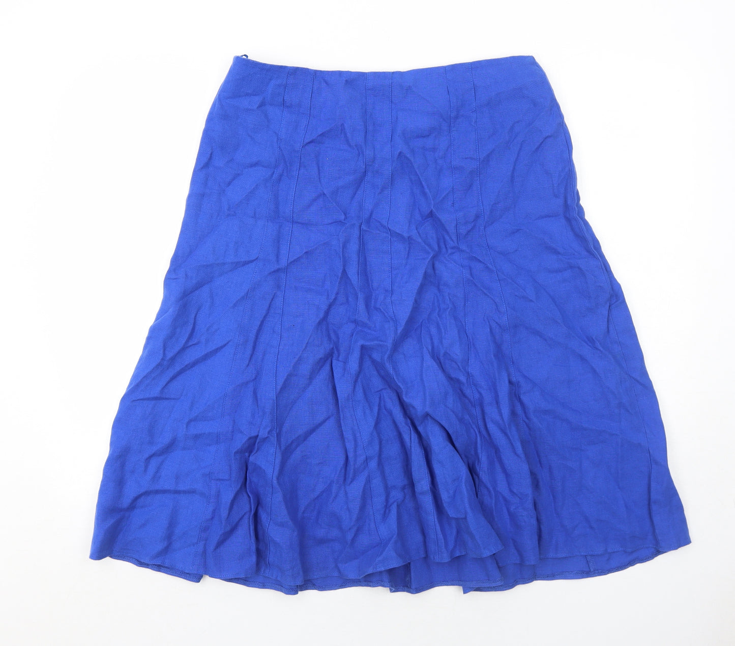 Per Una Womens Blue Linen Swing Skirt Size 14 Zip
