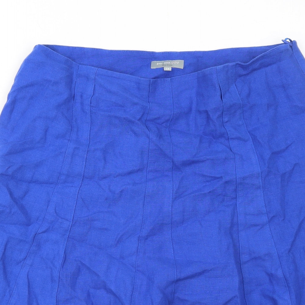 Per Una Womens Blue Linen Swing Skirt Size 14 Zip