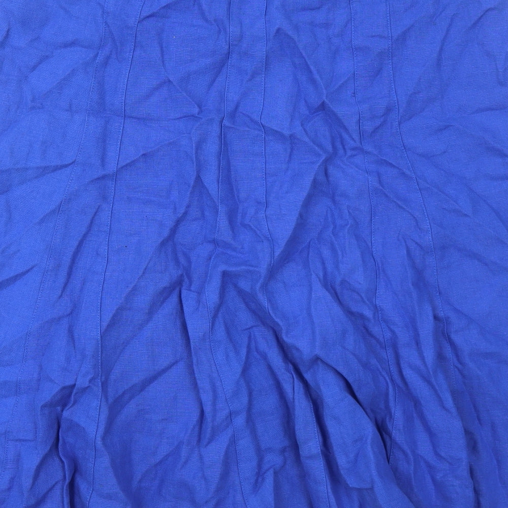 Per Una Womens Blue Linen Swing Skirt Size 14 Zip