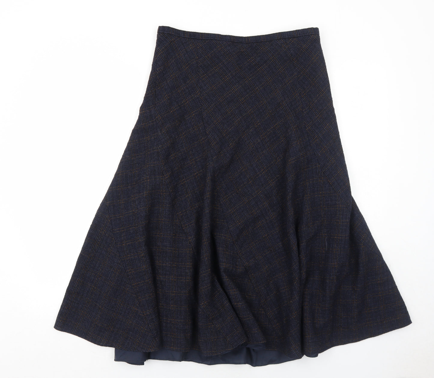 Viyella Womens Blue Plaid Wool Swing Skirt Size 12 Zip