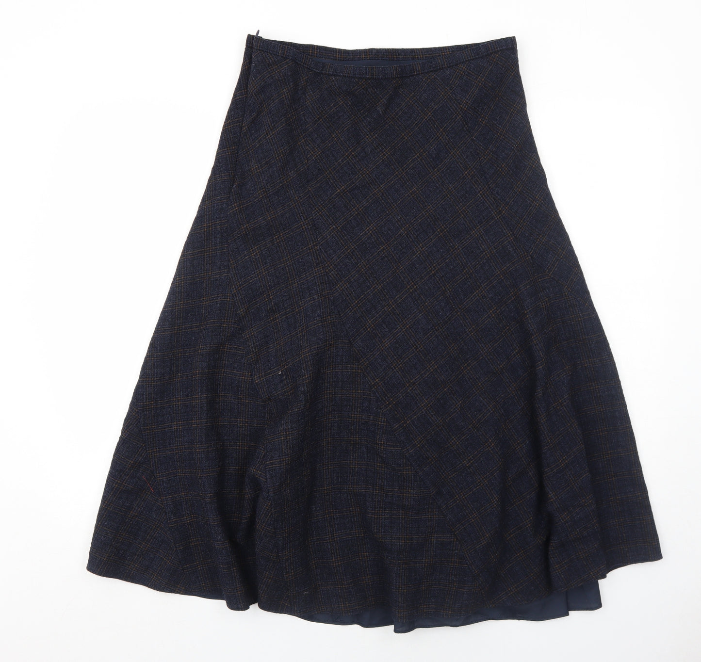 Viyella Womens Blue Plaid Wool Swing Skirt Size 12 Zip
