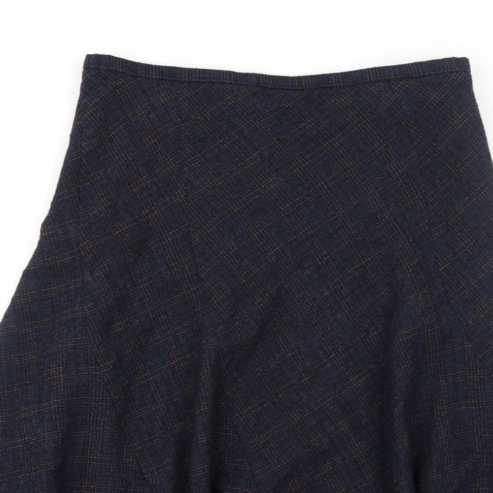 Viyella Womens Blue Plaid Wool Swing Skirt Size 12 Zip