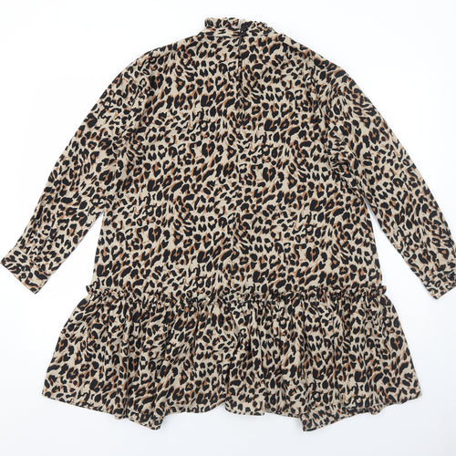 ASOS Womens Brown Animal Print Polyester Skater Dress Size 8 Round Neck Button - Leopard Pattern