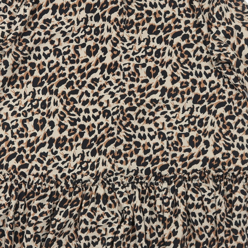 ASOS Womens Brown Animal Print Polyester Skater Dress Size 8 Round Neck Button - Leopard Pattern