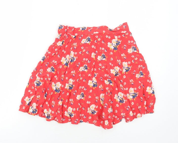 Topshop Womens Red Floral Viscose Skater Skirt Size 6 Zip