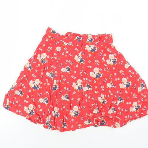 Topshop Womens Red Floral Viscose Skater Skirt Size 6 Zip