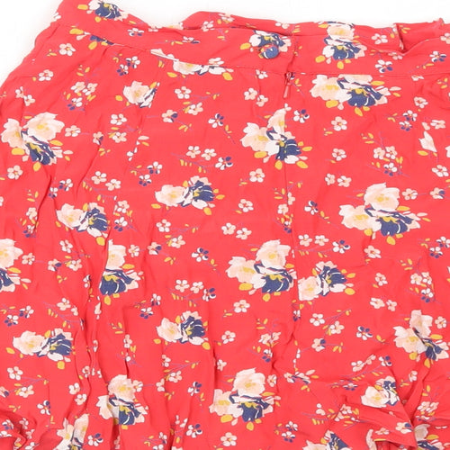 Topshop Womens Red Floral Viscose Skater Skirt Size 6 Zip